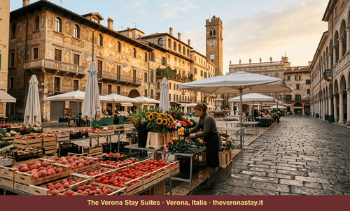 Piazza Erbe alle 8: il mercato sveglio senza turisti